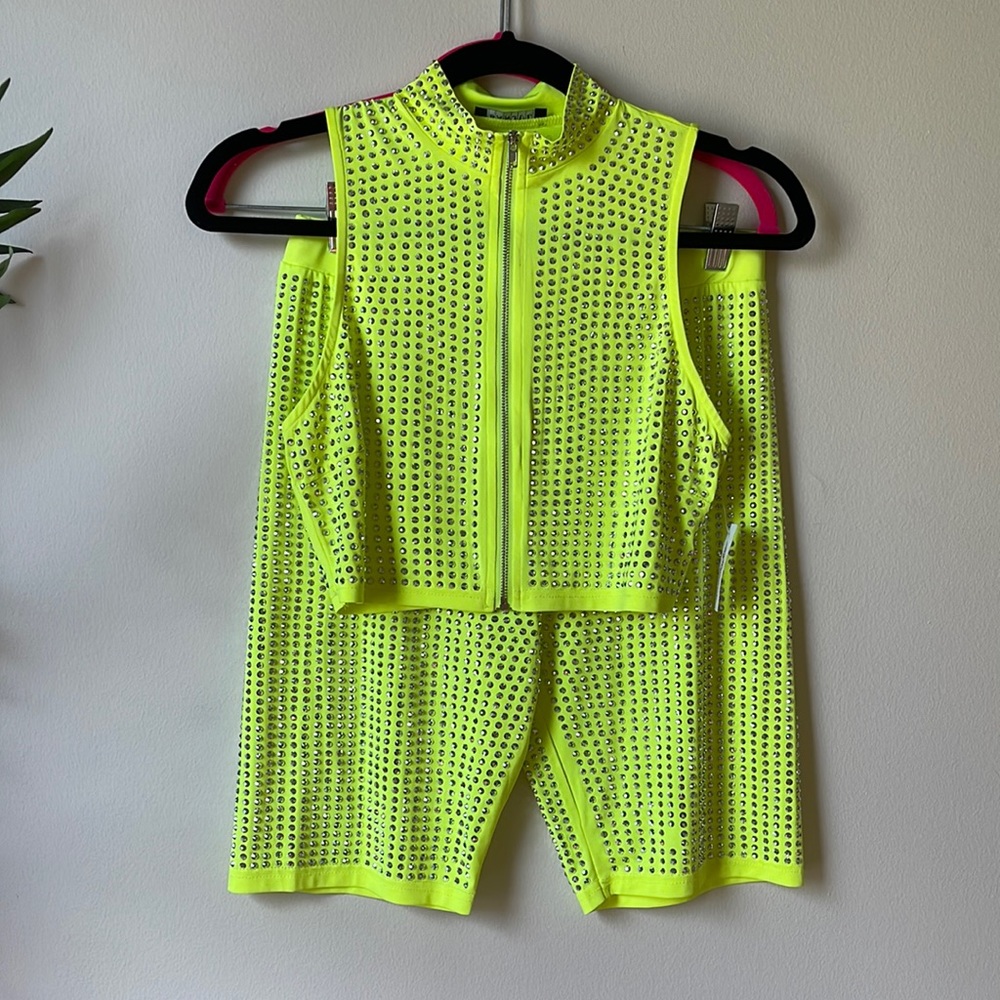 Like green bedazzled  shorts set BRAND NEW